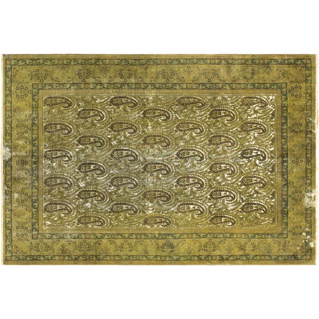 Retro Persian No Pile Green/Brown Wool Rug - 7'8'' X 9'9'' For Sale - Image 9 of 10
