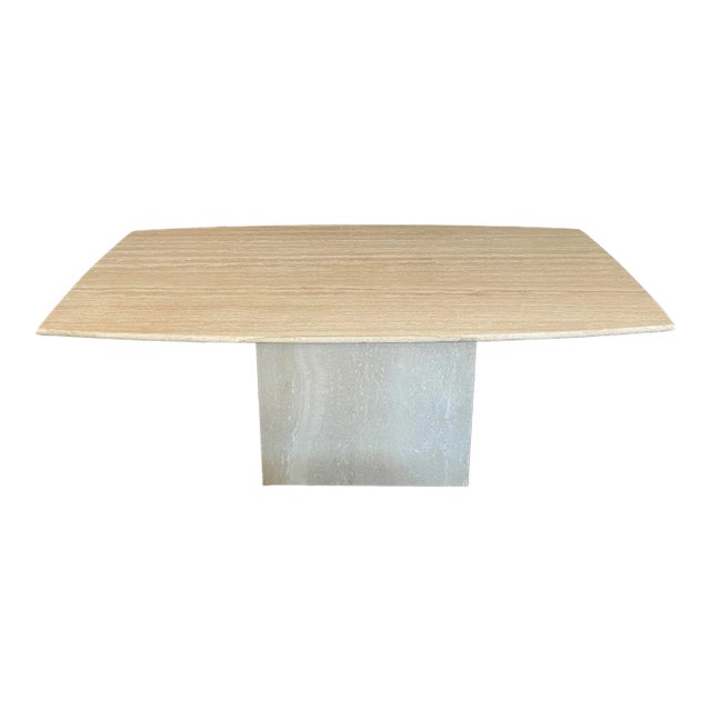 Vintage 1980s Postmodern Honed Travertine Dining Table For Sale