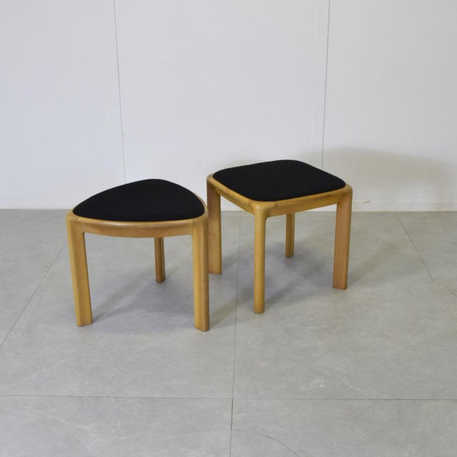 Mid-Century Modern Set of De Nos Stools in Beech with Fabric Seats by Angelo Mangiarotti for La Fonte Del Mobile, 1970s For Sale - Image 3 of 9
