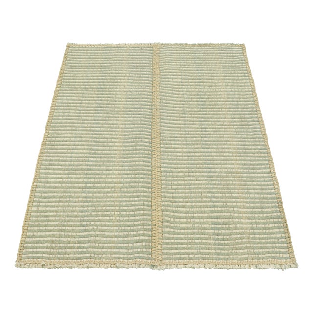 2010s Rug & Kilim’s Contemporary Kilim in Ivory White and Blue Textural Stripes For Sale - Image 5 of 7