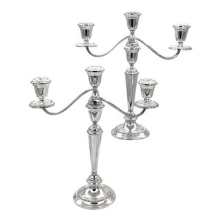 Mid 20th Century Alvin Sterling Silver 3 Arm Candelabras - a Pair For Sale