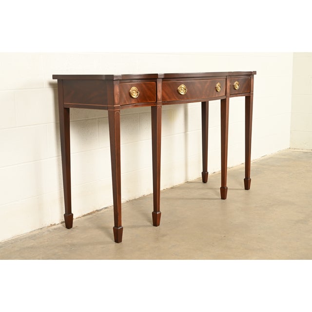 Baker Furniture Company Baker Furniture Historic Charleston Federal Inlaid Mahogany Three-Drawer Console Table | Newly Refinished For Sale - Image 4 of 14