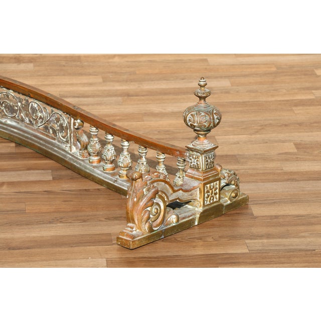 Antique 19th Century French Bronze Fireplace Fender | Ornate Victorian Hearth Guard With Scrollwork & Balustrade For Sale - Image 13 of 18