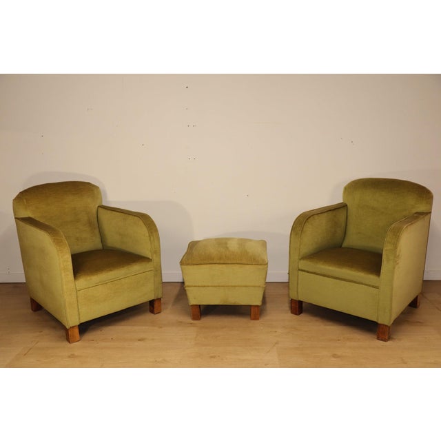 Vintage Velvet Armchairs with Ottoman, 1950s, Set of 3 For Sale - Image 17 of 18