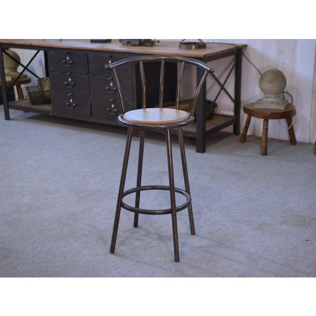 Industrial Industrial Stool with Oak Seat, 1960s For Sale - Image 3 of 9