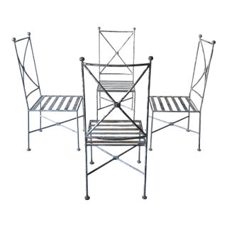 Set of 4 Vintage Industrial Iron Garden Patio Dining Chairs For Sale