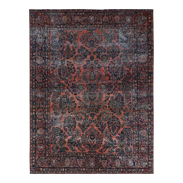 1920s Red Antique Persian Sarouk Handmade Wool Rug For Sale