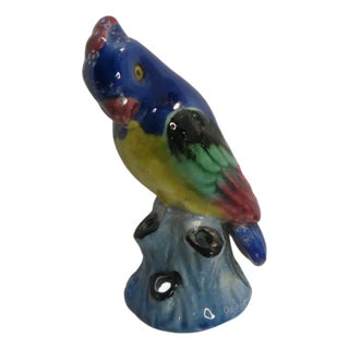 1930s Colorful Pottery Parrot Flower Frog Figural MCM Made in Japan For Sale