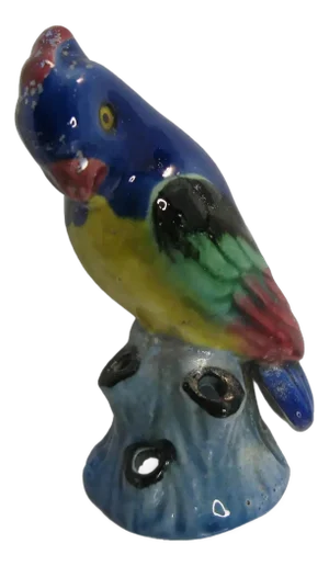 1930s Colorful Pottery Parrot Flower Frog Figural MCM Made in Japan