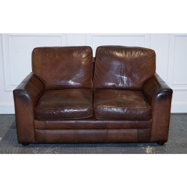 Vintage Halo Two Seater Brown Leather Sofa For Sale - Image 13 of 16
