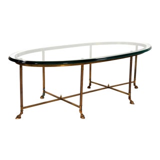 Brass and Glass Coffee Table With Hooved Feet by La Barge For Sale