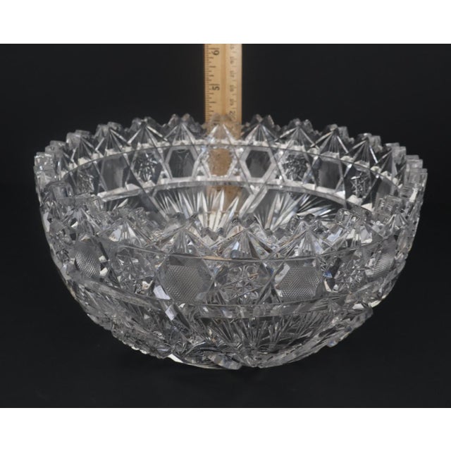 American Brilliant Period Cut Crystal Bowl – 9" – Hobstar, Pinwheel & Fan Pattern For Sale - Image 9 of 10