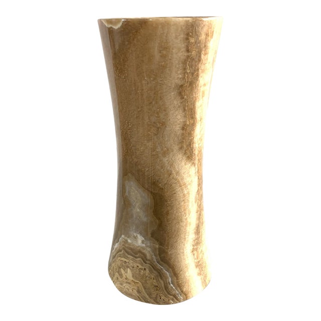 Vintage Neutral Onyx Marble Vase For Sale