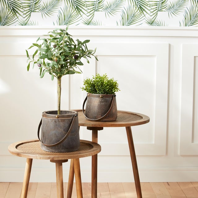 Rustic Natural Wooden Pail Planter with Metal Handle Accent (Set of 2) For Sale - Image 3 of 5