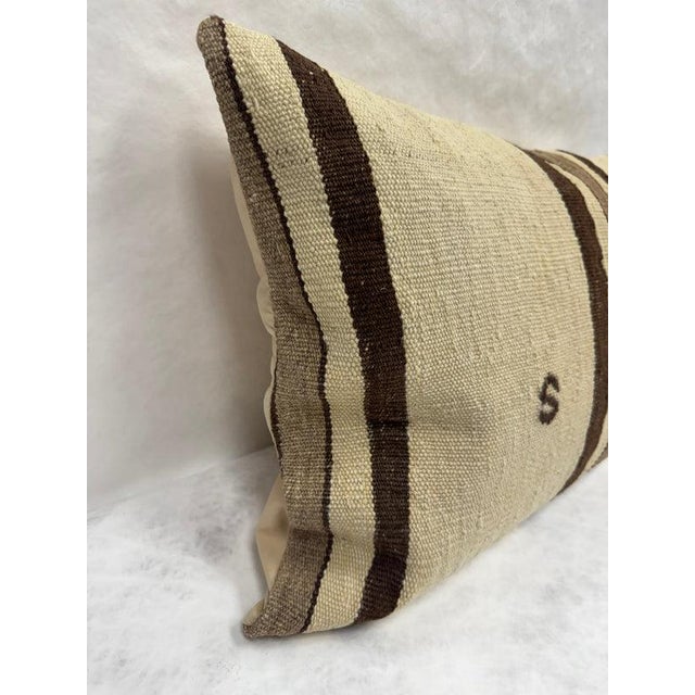 Turkish Hemp Pillow Cushion Natural Brown Beige Pillow Cushion Cover 16" x 24" For Sale - Image 4 of 4
