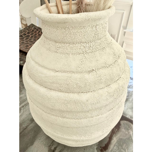Mid-Century Modern Sporvil Portugal Textured White Ribbed Ceramic Floor Vase For Sale - Image 3 of 8