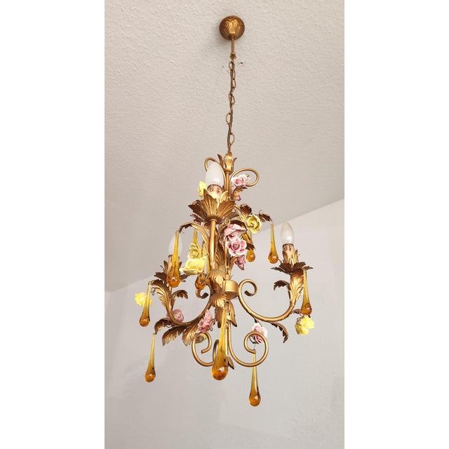 Vintage Venetian Three-Light Chandelier with Murano Glass Drops, 1960s For Sale - Image 13 of 18