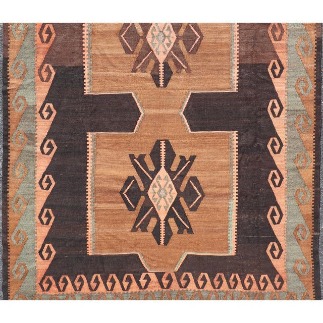 Vintage Turkish Kars Kilim With Bold Medallions in Warm Brown, Orange, and Sage For Sale In Atlanta - Image 6 of 13