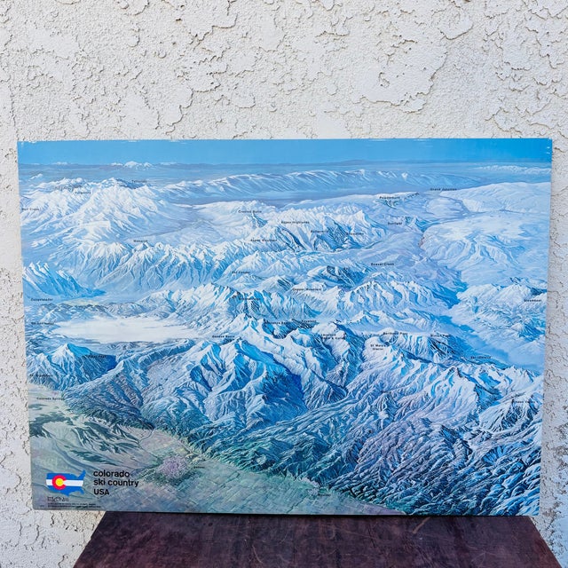 Original vintage 1973 “Colorado Ski Country USA” map poster by noted ski map artist Hal Shelton, known for his detailed...