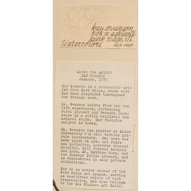 Paper 1970s "Autumn Forest" Earth-Tone Vertical Landscape Watercolor Painting with Trees by Kay Swanson For Sale - Image 7 of 9