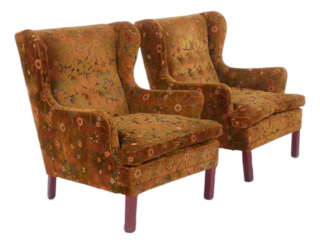 Pair of Original 1960s Floral Patterned Swedish Lounge Chairs by Ope Møbler