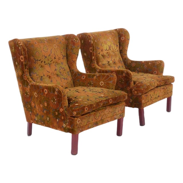 Pair of Original 1960s Floral Patterned Swedish Lounge Chairs by Ope Møbler For Sale