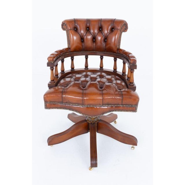 Leather Captain's Chair Swivel Desk Seat, 1920s For Sale - Image 9 of 9