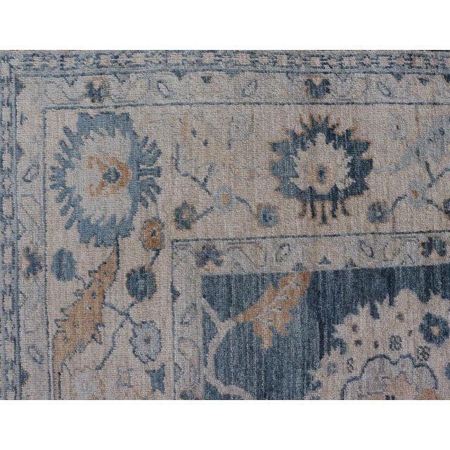 Measures: 10'1 x 13'5 Angora Turkish Oushak by Keivan Woven Arts Floral Design in Blue's. Keivan Woven Arts rug AN-150098,...