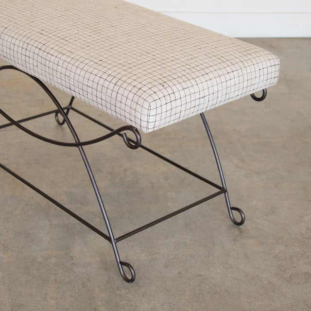 Panoplie Iron Loop Bench, Linen Check For Sale - Image 10 of 10