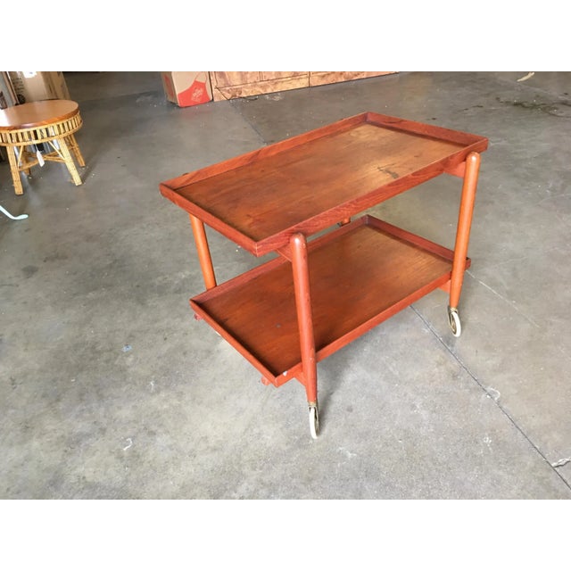 Brown Poul Hundevad Attributed Danish Modern Expanding Rolling Bar Cart For Sale - Image 8 of 10