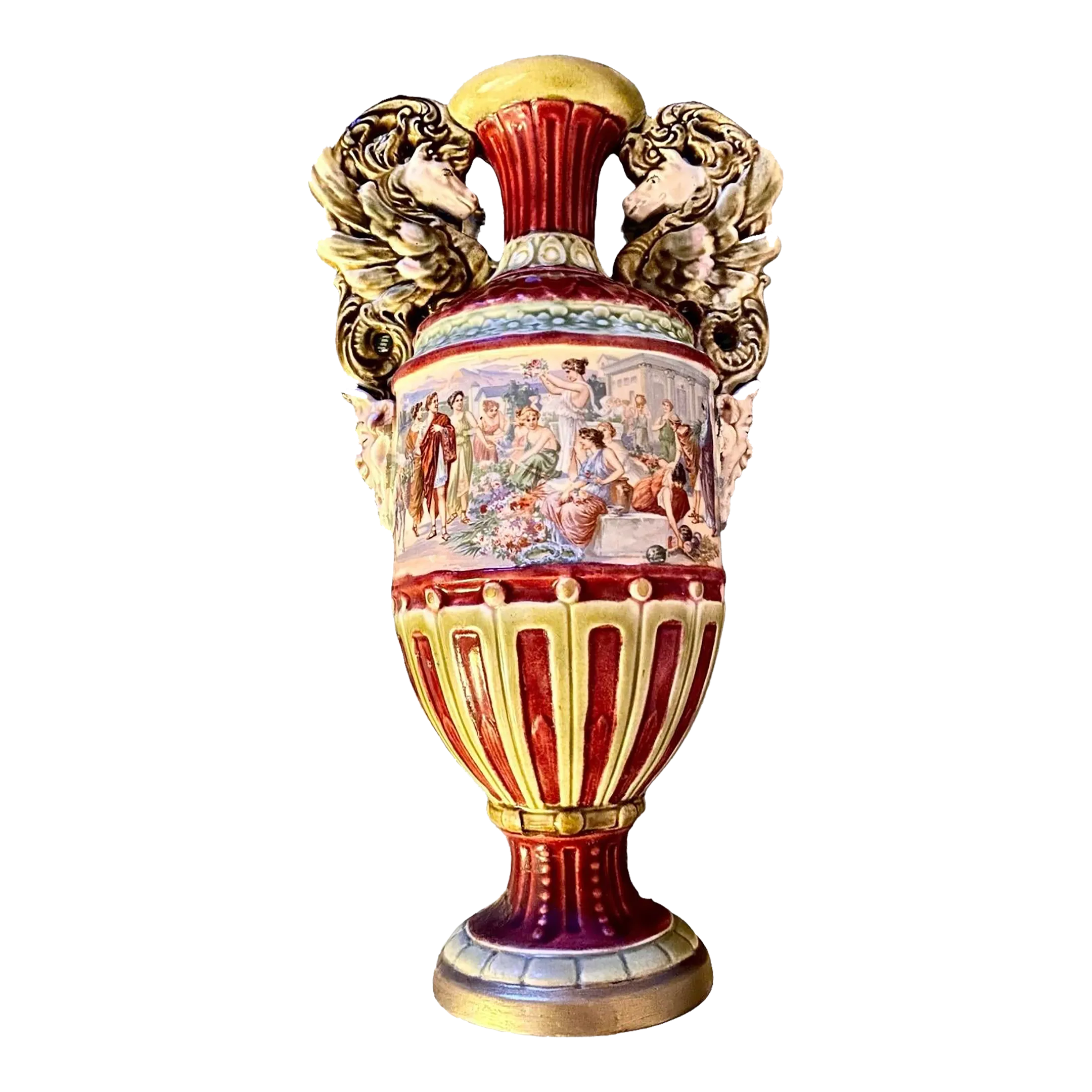 LAMUSA circusヴィンテージイタリア製壺 vase Antique 1920's Grand Tour Italian Venice Majolica | Chairish