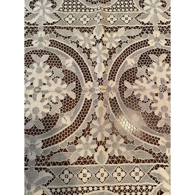 Vintage French Lace Point De Venise Tablecloth For Sale - Image 12 of 13