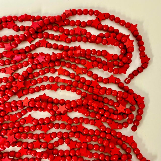 1950s 1950s Swedish Gustavian Arts & Crafts Wood Christmas Tree Garland - Set of 4/9’ Strings, 36' Total For Sale - Image 5 of 9