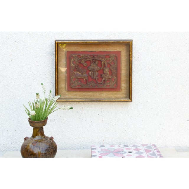 Antique Red & Gilt Bogu Wall Art For Sale In Los Angeles - Image 6 of 7