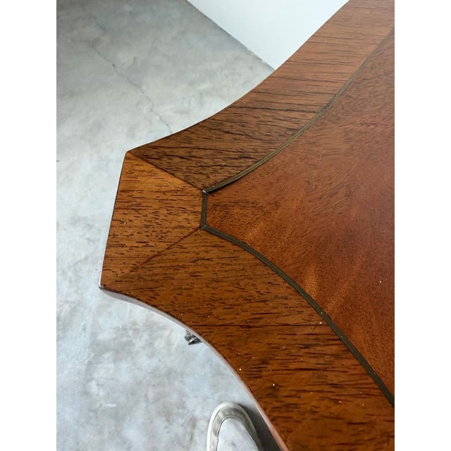 Vintage Eclectic Mahogany Curule-Base Side Tables With Brass Inlay – Pair For Sale - Image 12 of 18