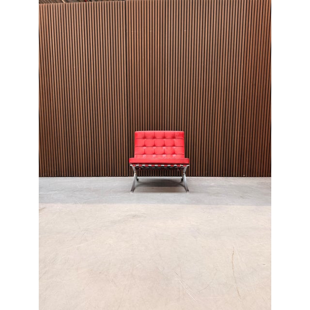 Metal Knoll Barcelona Chair in Red Volo Leather by Ludwig Mies van der Rohe for Knoll Inc. / Knoll International, 2010s For Sale - Image 7 of 7