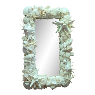Handmade White Seashell and Coral Wall Mirror For Sale