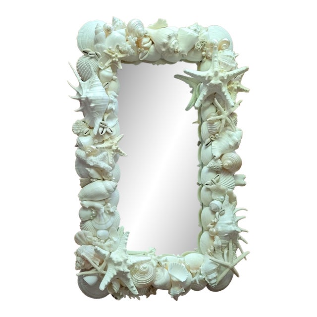 Handmade White Seashell and Coral Wall Mirror For Sale