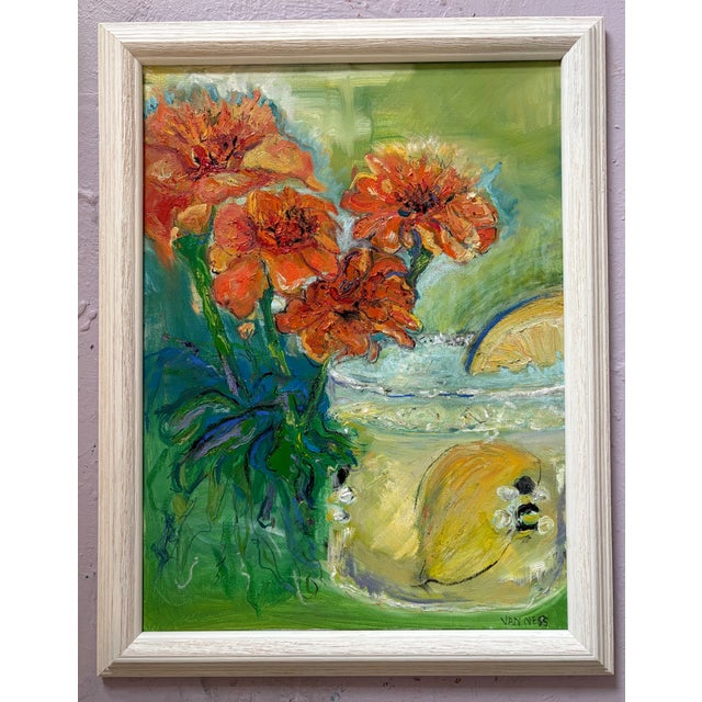 Lemonade & Marigolds, Original Oil Paintings, Expressionism For Sale - Image 4 of 14