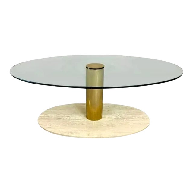 Travertine and Brass Coffee Table by Pace For Sale