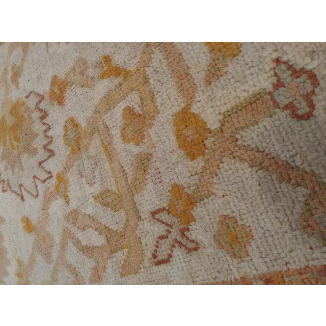 Tan Antique Oushak Carpet Handmade Turkish Oriental Rug Beige, Taupe, Soft Pale Blue For Sale - Image 8 of 11