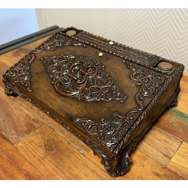 Napoleon III Carved Wooden Travel Writing Desk For Sale - Image 3 of 6