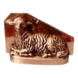 Vintage French Copper Chocolate Mold Sitting Lamb Easter