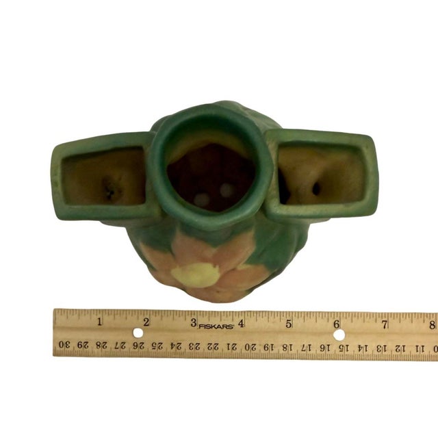 1940s Vintage Roseville Pottery Clematis Flower Frog (Shape 50) Green Glaze 1944 E-4. For Sale - Image 5 of 6