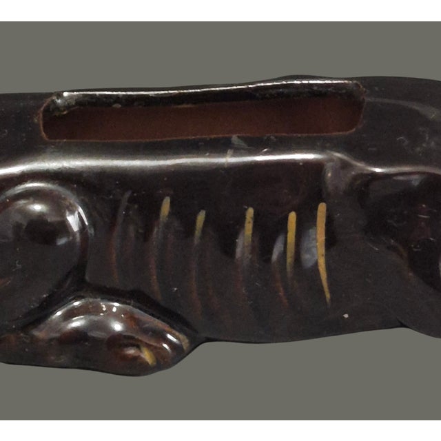 Vintage 50s Glazed Terra-Cotta Pottery Black Panther Small Succulent Planter For Sale - Image 4 of 14