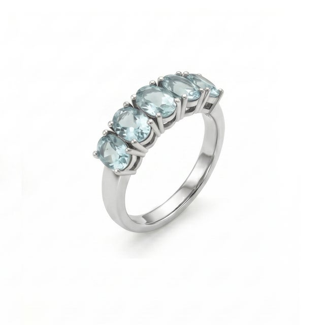 Contemporary Natural Aquamarine Half Band Stackable Ring, March Birthstone Ring Us 7 For Sale - Image 3 of 4