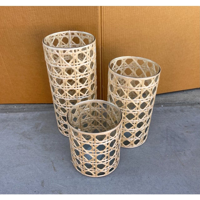 2010s Set of 3 Rattan Wrapped Cylinder Containers For Sale - Image 5 of 7