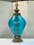 Hollywood Regency Era Blue Glass and Brass Table Lamps - Pair For Sale - Image 4 of 7