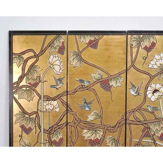 Wood Chinese Export Flora and Fauna Gilt Coromandel Screen 8 Ft For Sale - Image 7 of 18