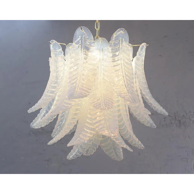 Mid-Century Modern Murano Glass Leaves Opal Color Suspension Chandelier, Italy, 1990s For Sale - Image 3 of 11